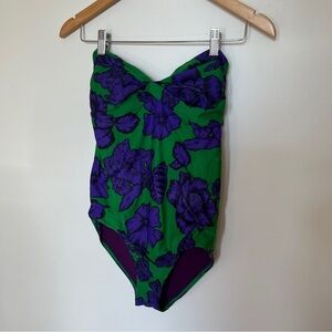 Etro Green and Purple One Piece Swimsuit Size 46 US Large